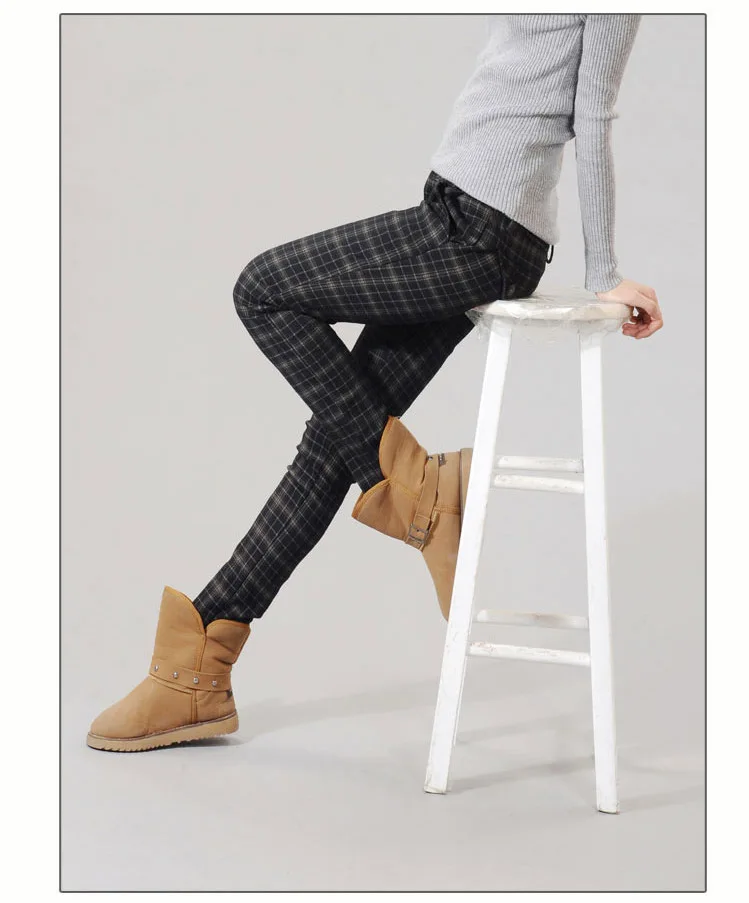 Women Plaid Pants Autumn Winter High Waist Velvet Thick Trousers Casual Vintage Plus Size 3Xl Pencil Pants For Women Ds50109