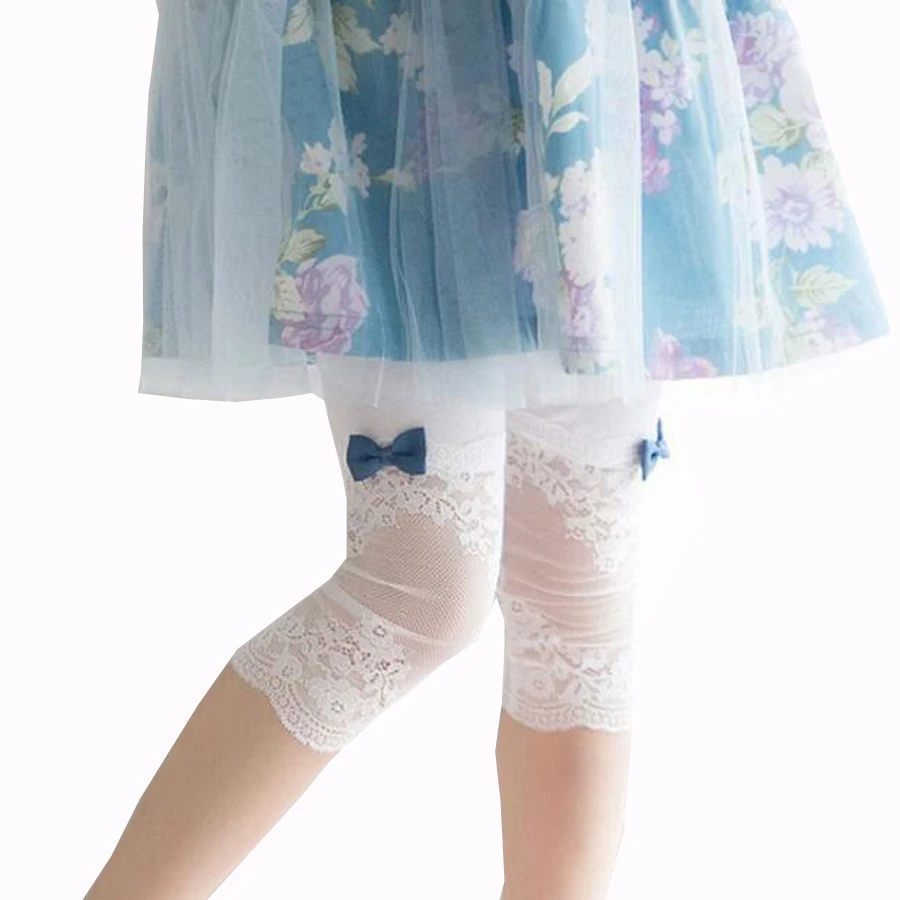 Штаны для маленьких детей летние леггинсы до середины икры из модала и кружева