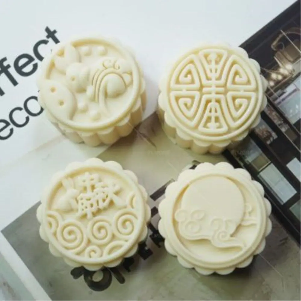 Grainrain 4 полости Mooncake формы пищевого силикона мыло DIY ремесло свечи смолы плесень |