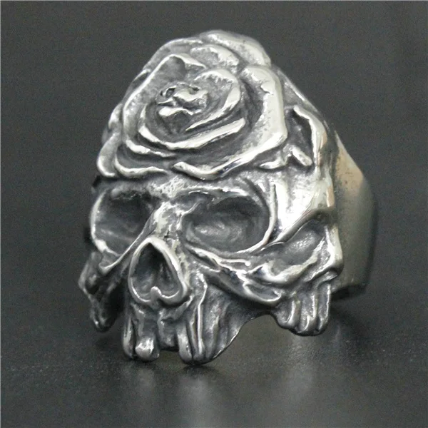 Размер от 8 до 13 Крутое кольцо с черепом зомби розой из нержавеющей стали 316L