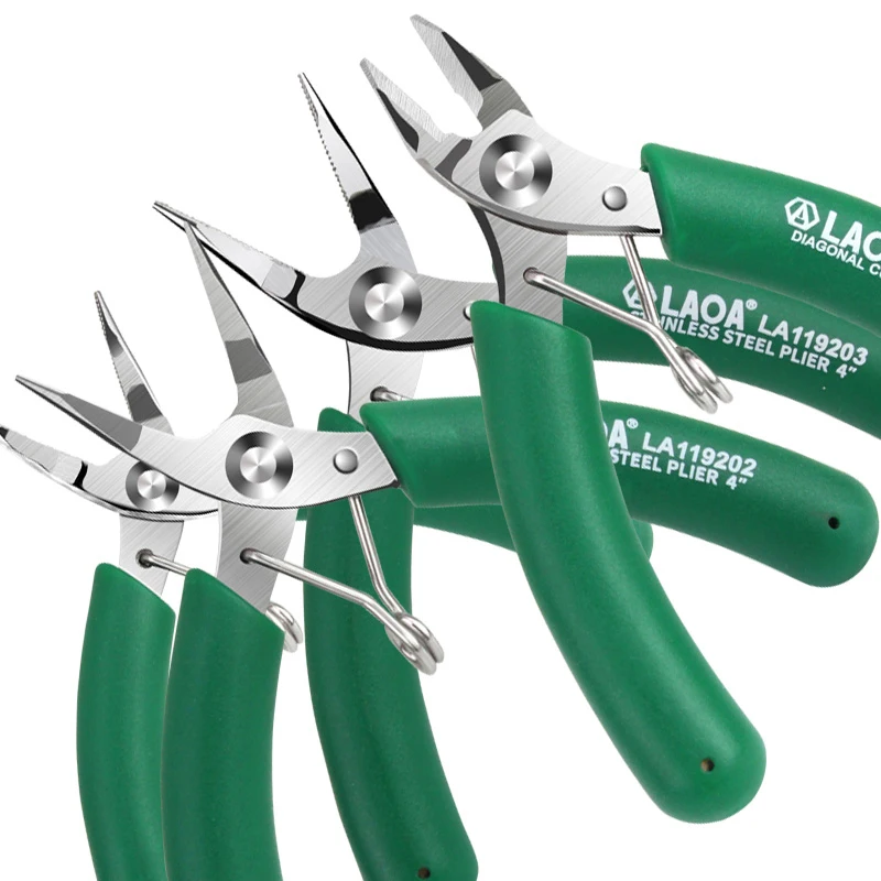 4PCS SET LAOA мини электронные ножницы из нержавеющей стали длинные плоскогубцы диагональные плоскогубцы Кусачки - Цвет: 4PCS SET