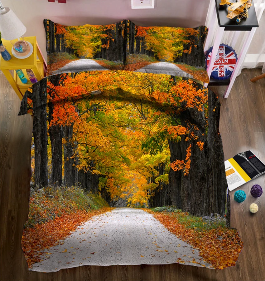 

Комплект постельного белья с 3D рисунком, пододеяльник, простыня, наволочка, покрывало для кровати размера Twin/king/Queen, текстиль с кленовыми лис...