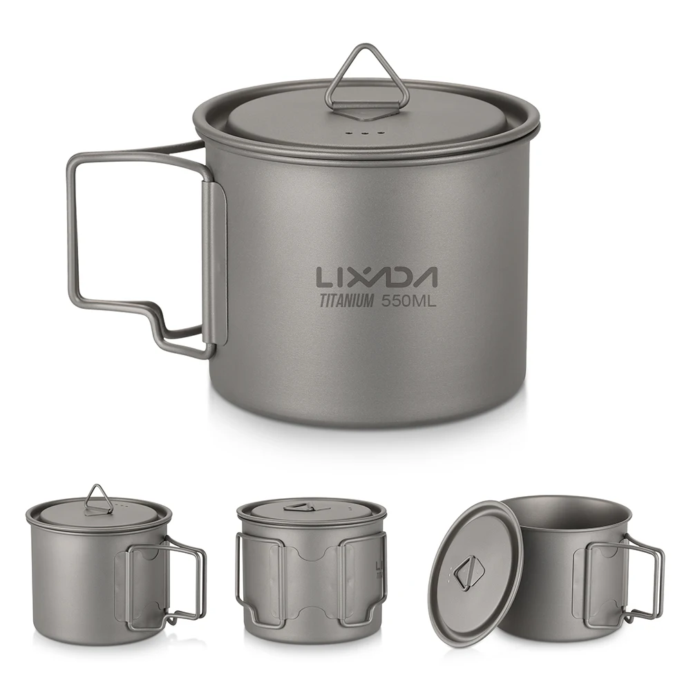 Lixada Titanium Cup Mug Pots Portable Cup Mug Outdoor Camping Picnic Water Cup Tableware Coffee Tea Pot 300/350/420/550/650/750