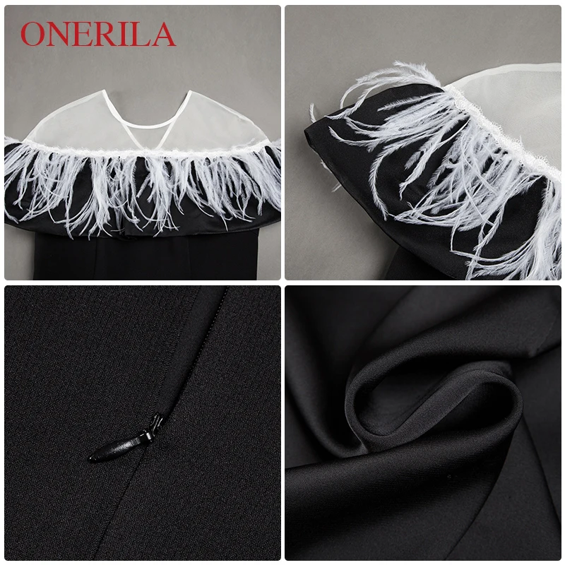 ONERILA 2018 Summer Stylish Elegant O Neck White Feathers Little Black Dresses Slim Sexy Women Mini Night Party Dress Vestidos | Женская