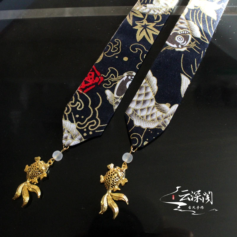Koi copy black Мужские и wo мужские салфетки Hanfu повязка для волос с кисточками позолоченный кран кои Съемная кисточка головные уборы аксессуары для волос лента для волос - Цвет: Koi copy black