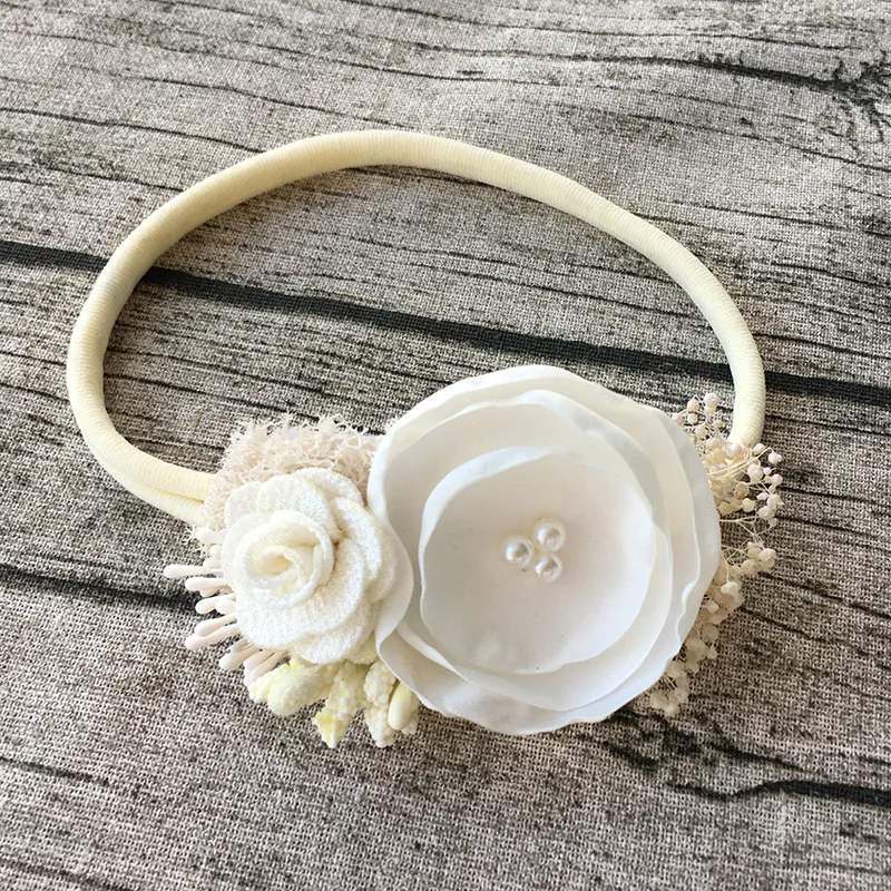 Облегающая повязка на голову цвета слоновой кости с цветами|skinny headbands|flower headbandivory