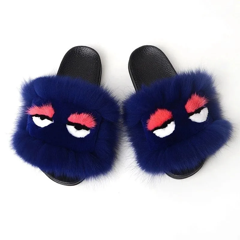 Модные женские меховые тапочки Шлепанцы из натурального Лисьего меха мягкие