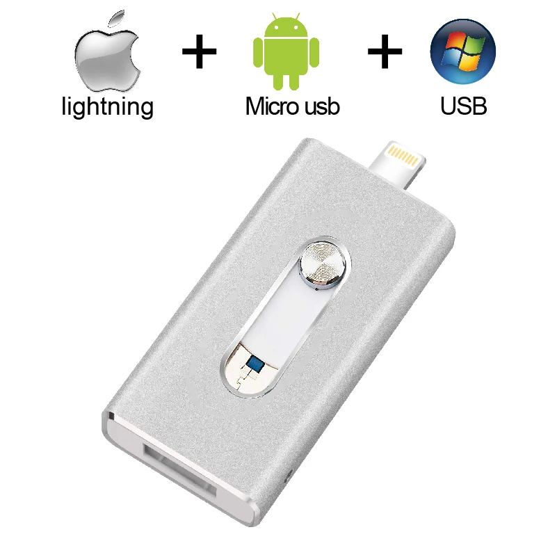 Silver Металлические флешки, usb флеш-карта 64 ГБ 32 ГБ 16 ГБ usb-ключ USB 128 ГБ 256G go otg Micro usb Stick 256 ГБ для iphone 7/5/X/6/6s ios - Color: Silver