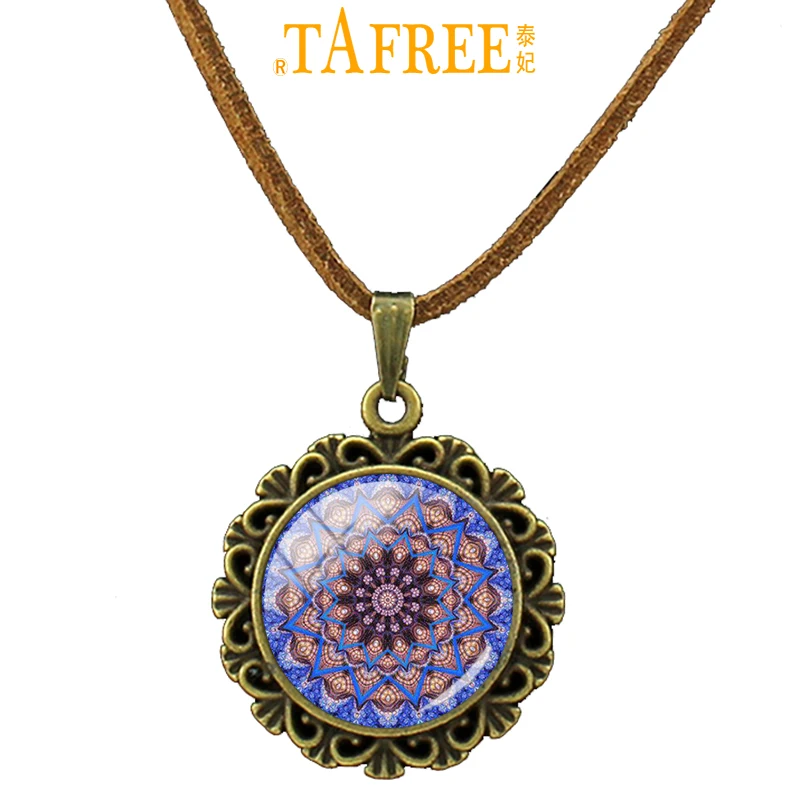 TAFREE 2017 новое ожерелье с цветком хны буддизм Геометрия Мандала кулон кожа