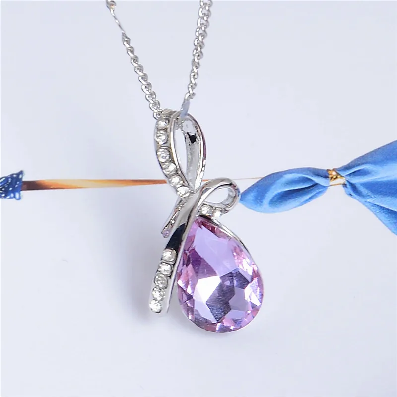 Light Purple MISANANRYNE мода 10 цветов австрийский кристалл подвески в форме капель воды и ожерелье s цепи ожерелье ювелирные изделия для женщин - Окраска металла: Light Purple
