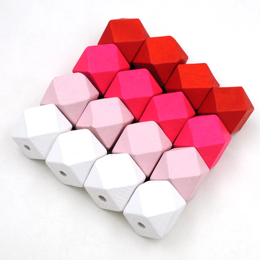 40 шт геометрические деревянные бусины 20 мм красный фуксия розовый для ювелирных