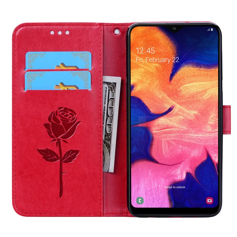 Чехол из тисненой кожи с 3D цветами для Samsung Galaxy A10 мягкий магнитный чехол-бумажник