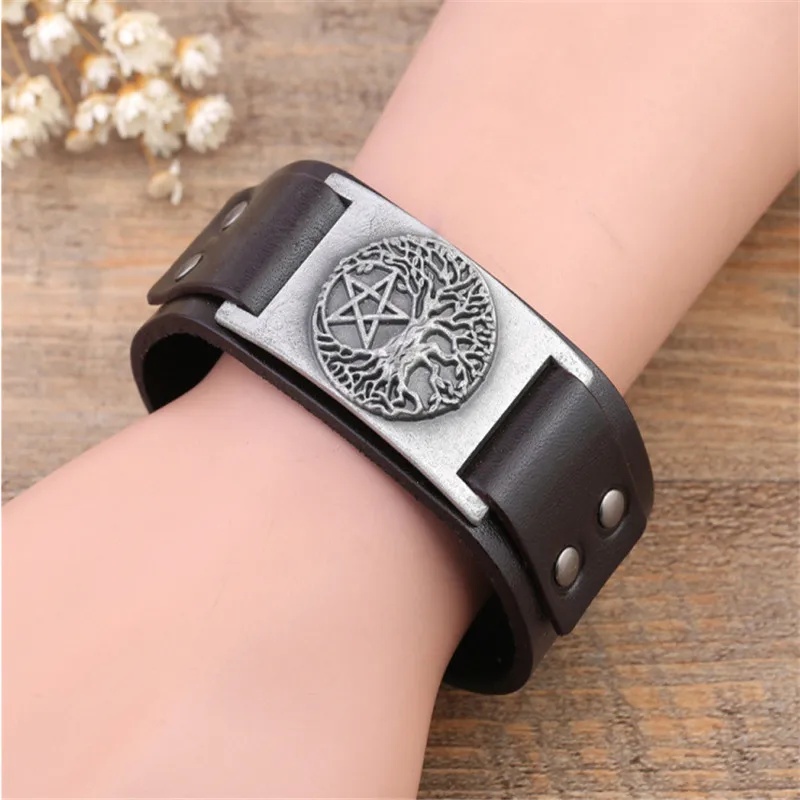 Стиль викингов женский мужской кожаный браслет The World Tree yggdragil и Pentacle знаменитый