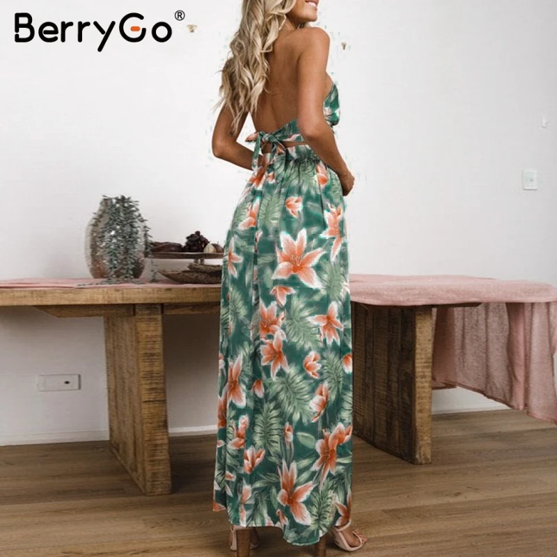 BerryGo женское длинное платье сексуальное макси с цветочным принтом винтажное