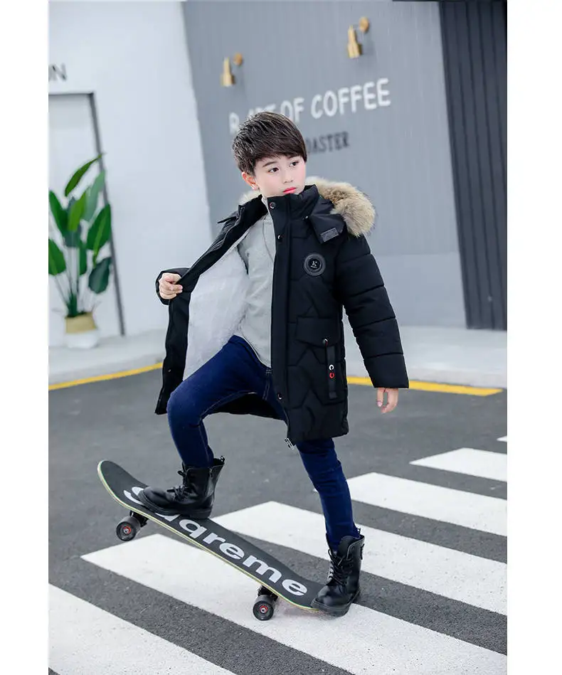 Boys Winter Jacket New Children's Winter Clothing Kids Down Cotton Outerwear Fur Collar Jacket Thickening Velvet Coats