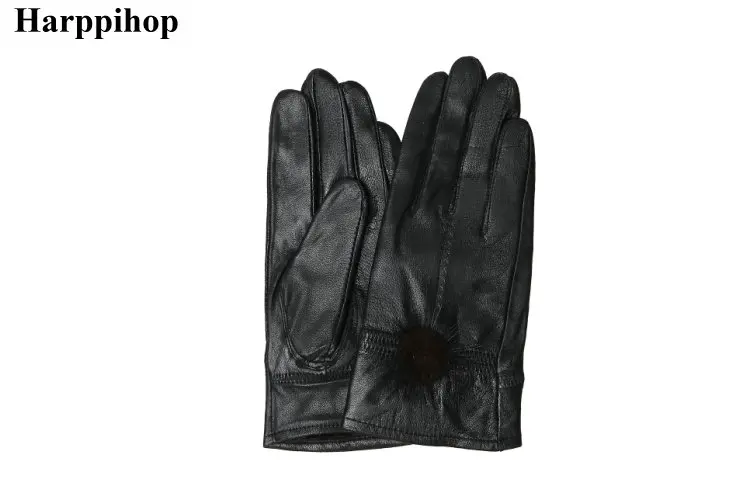 black thick Модные Качественные женские перчатки из натуральной кожи осенние и зимние теплые перчатки - Цвет: black thick