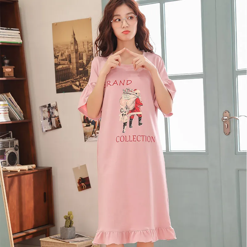 nightgowns women Ночные рубашки женские хлопковые летние с коротким рукавом пижамы женские хлопковые сексуальные Мультяшные дамские ночные рубашки размера плюс ночное белье 3XL - Цвет: nightgowns women