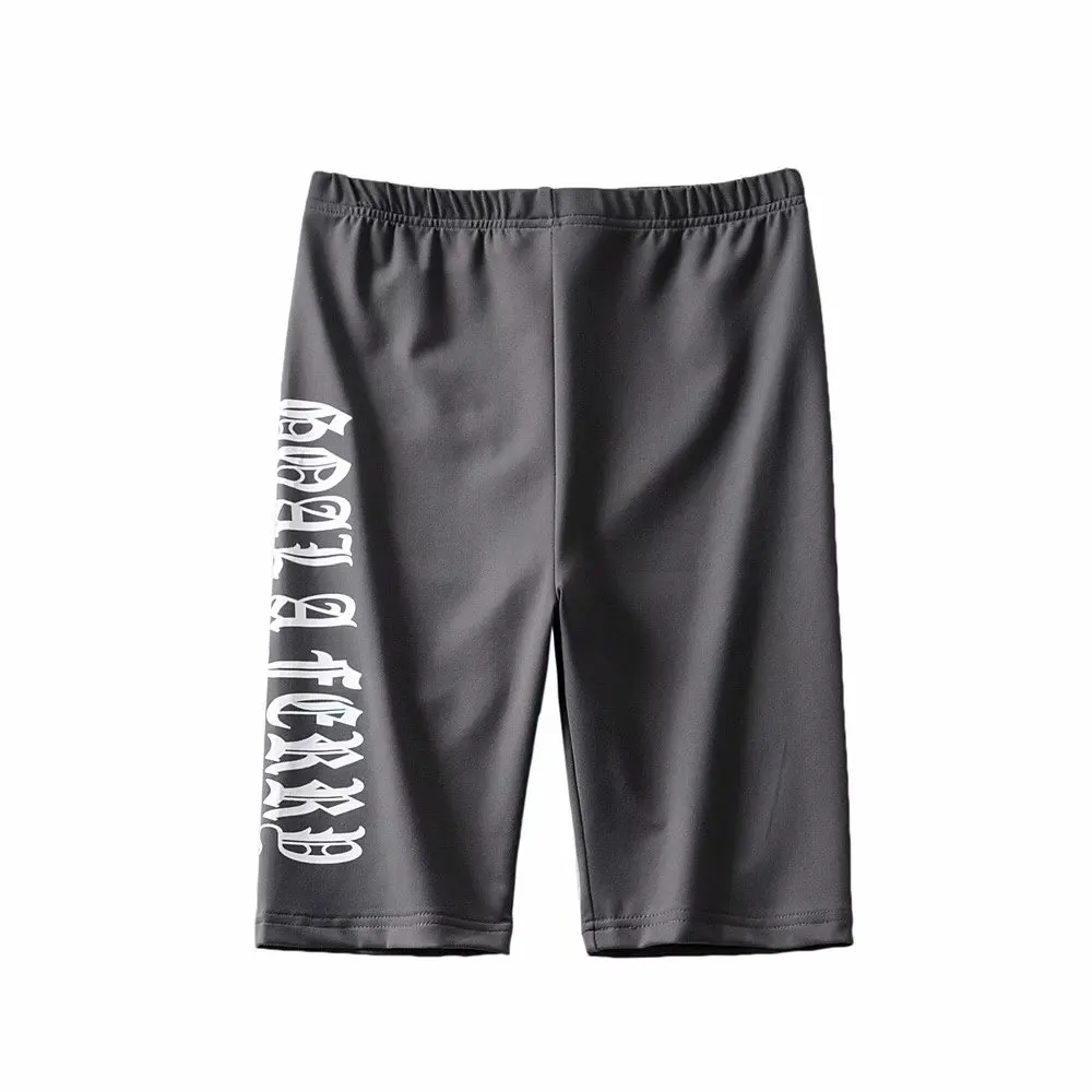 Vintage letters biker shorts women neon green high waist shorts white black shorts cotton short mujer feminino gym clothing
