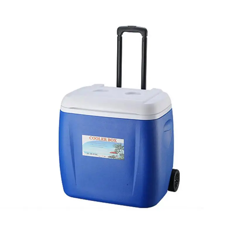 Blue 38L Открытый домашний кулер с колесами Drawbar PU пищевой инкубатор охлаждаемый свежий контейнер холодного хранения большое ведро для льда - Цвет: Blue 38L