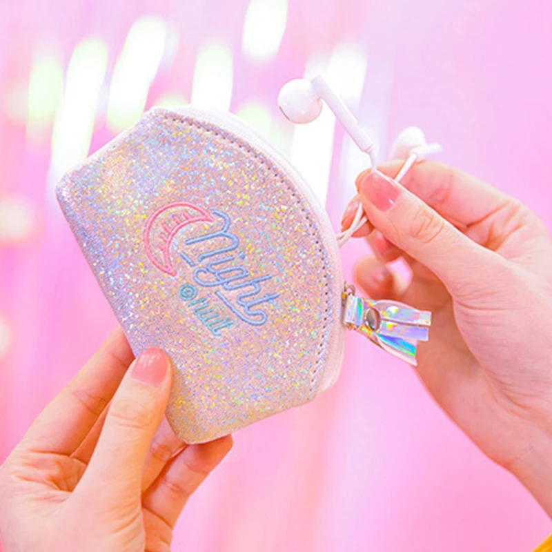 Hologram Zipper Coin Purse Embroidery Small Wallet Women Girls Tassels Mini Money Bag Earphone Key Holder Pouch Lipstick Bags | Багаж и