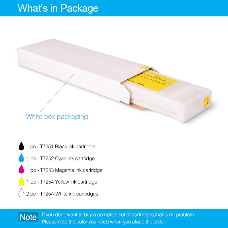 6Colors/Set T7251-T7254 T725A Compatible Ink Cartridge Filled With Garment Ink For Epson SureColor SC-F2000 F2000 F2100 600ML/PC