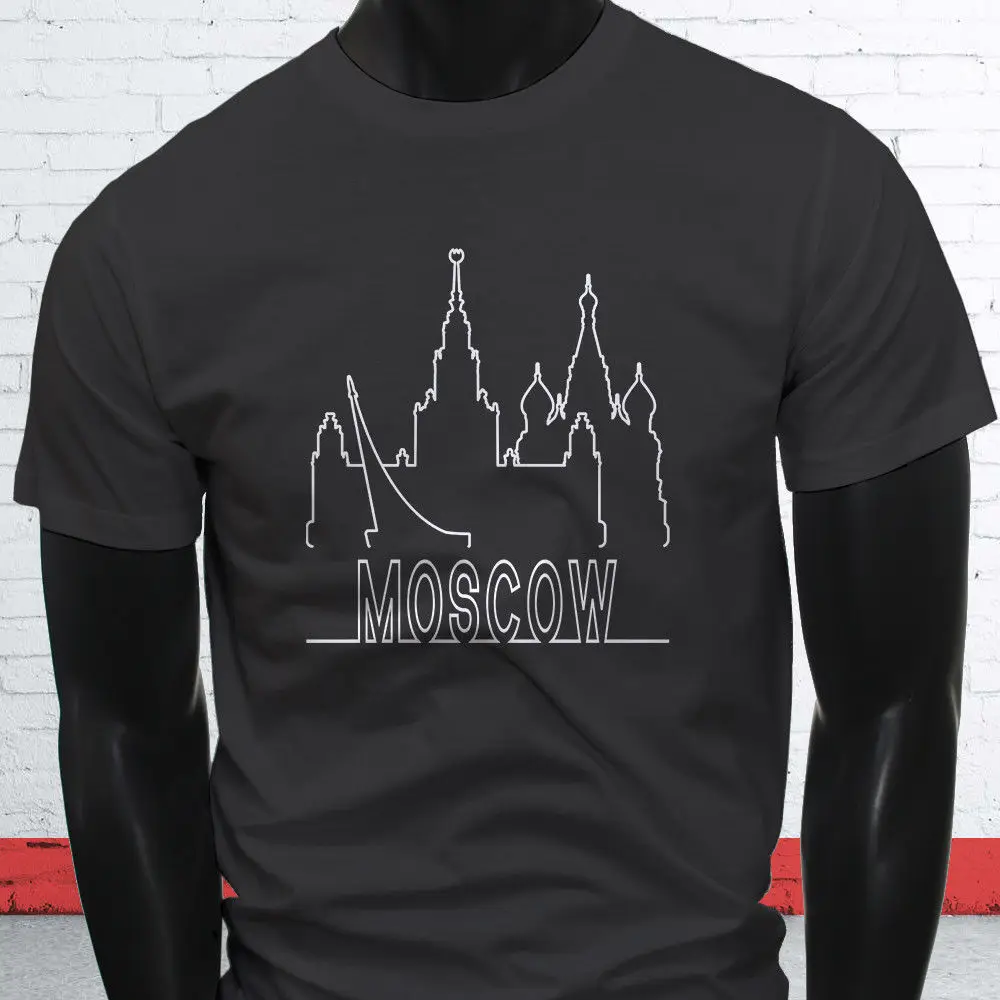 Москва Россия SKYLINE Кремль любовь гордость Турист Мужская уголь футболка