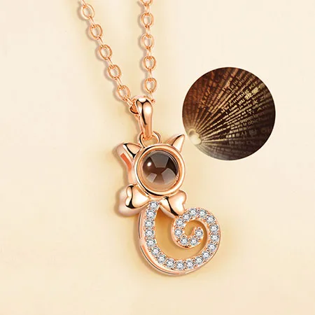 gold cat Новинка, ожерелье с надписью "I Love You" на 100 языках, подлинное розовое золото, ожерелье с сердечками и подвесками, свадебный подарок - Окраска металла: gold cat