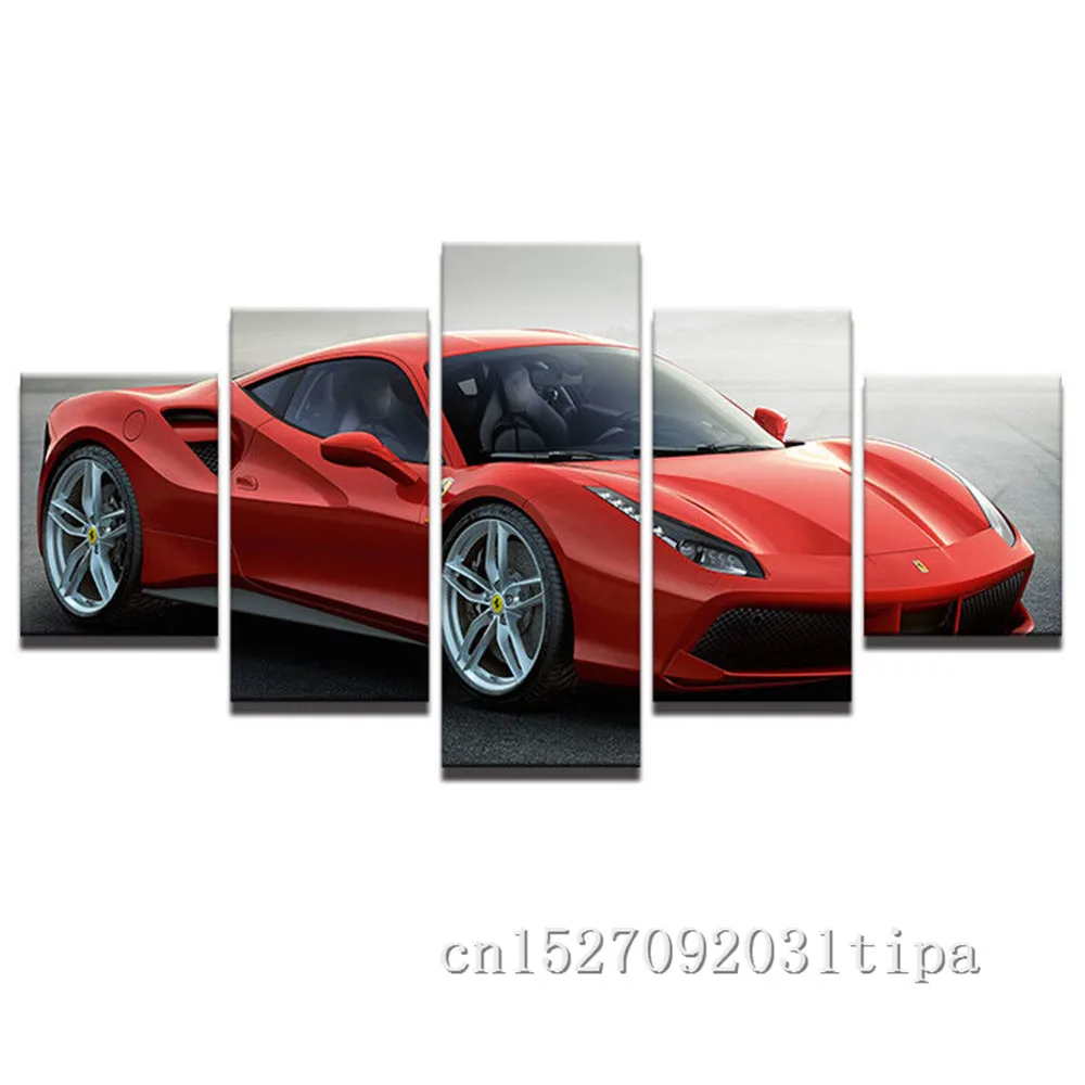 Спортивный автомобиль Ferrari 5 панель абстрактная настенная живопись маслом плакат напечатанная Картина на холсте картины для гостиной домашний декор