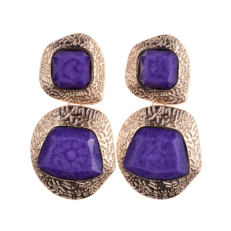 purple ZA серьги-капли с натуральными камнями для женщин, элегантные свадебные украшения, модные очаровательные богемные этнические большие длинные висячие серьги - Окраска металла: purple