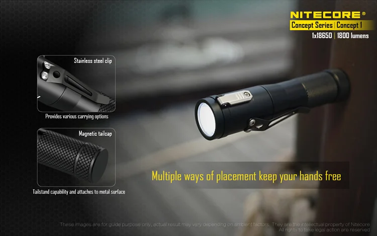 Topsale NITECORE C1 1800LM CREE XHP35 HD E2 светодиодный фонарик+ IMR 18650 перезаряжаемый аккумулятор Магнитный задний фонарь 1 EDC фонарь