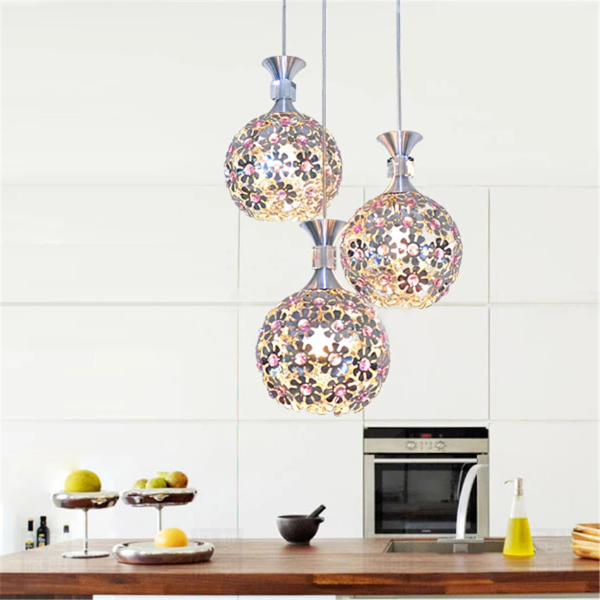 Современные подвесные светильники алюминиевые с цветами и кристаллами для