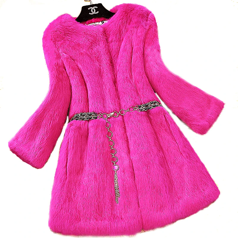 Lady Real Rabbit Fur Coat Jacket Autumn Winter Genuine Women Warm Outerwear LF4296