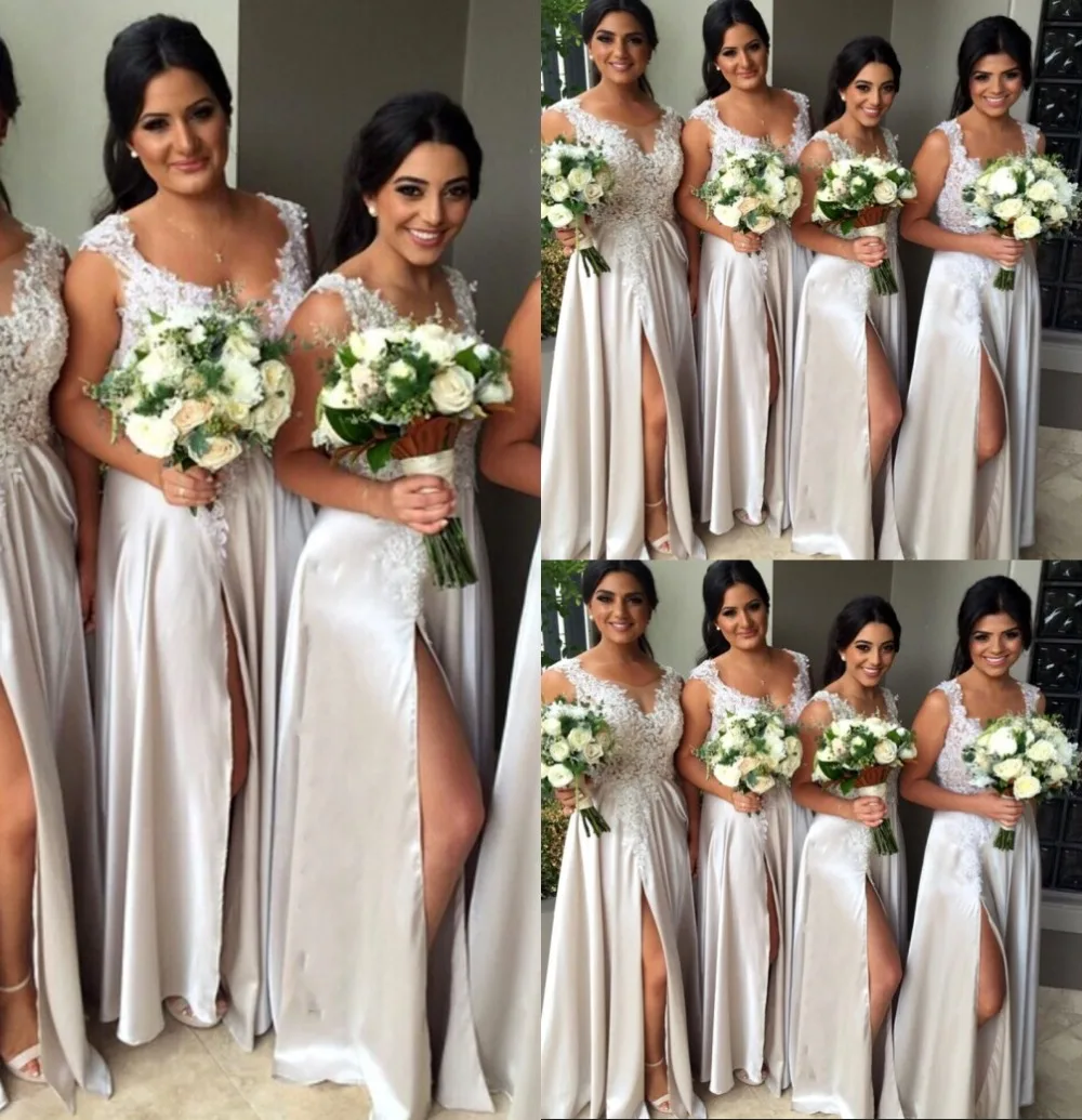 Глубокий V образный вырез Кружевная аппликация платье подружки невесты темно