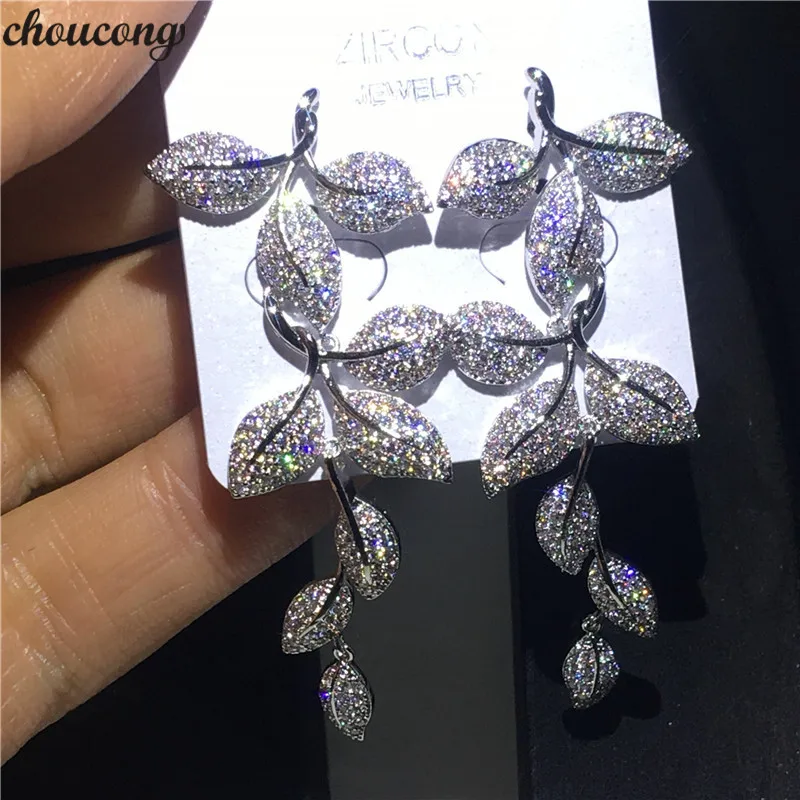 Женские свадебные серьги подвески choucong с фианитом AAAAA белые позолоченные для