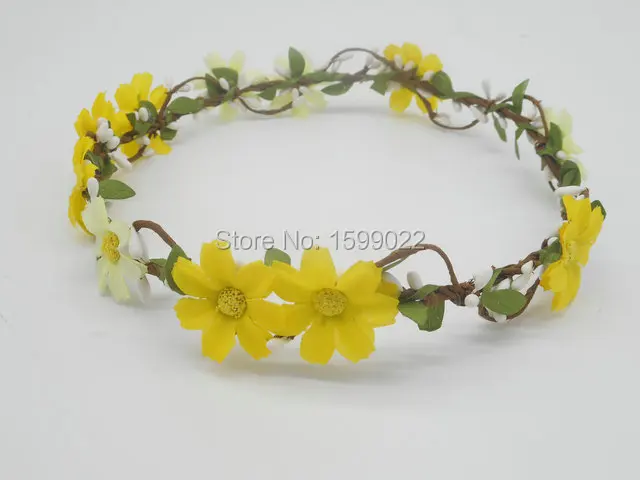 Женская Цветочная Корона Hademade желтые маргаритки цвета слоновой кости
