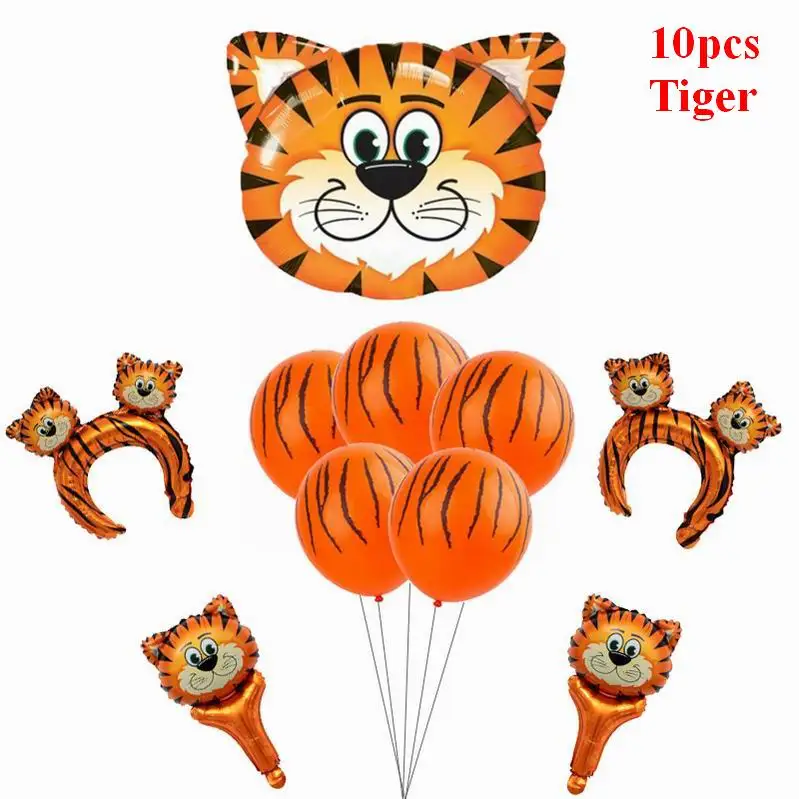 tiger GIHOO 10 шт джунгли животные Тигр обезьяна зебра жираф корова воздушные гелиевые шары Дети сафари День Рождения Декор на тему зоопарка поставки - Цвет: tiger