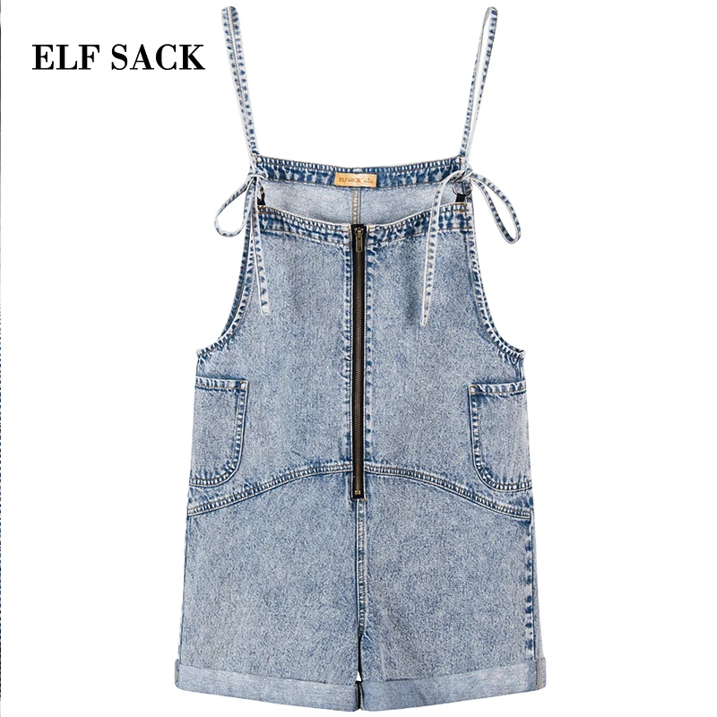 Женский джинсовый костюм летний ELF SACK, синий повседневный комбинезон, модный свободный с ковбойскими ремнями, с карманами для лета