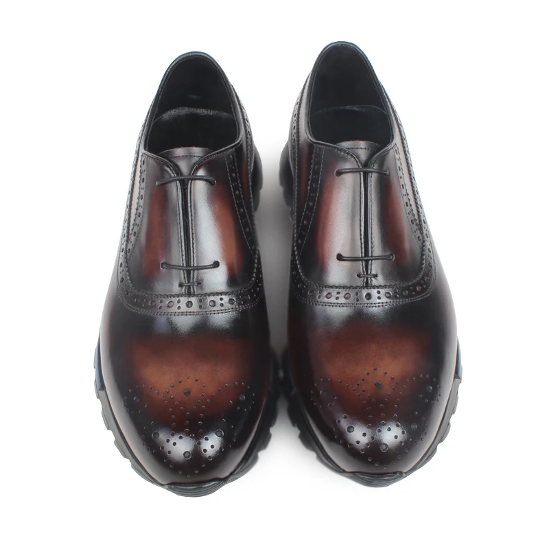 Dark Brown VIKEDUO полные Броги мужские кроссовки Patina Мужская обувь из натуральной кожи Спортивная Кожаная обувь ручной работы Повседневная Zapatos de Hombre - Цвет: Dark Brown