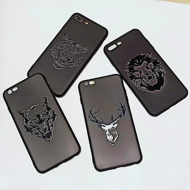 Модные животные тигр Лев волк олень чехол для iPhone X XS Max XR черный матовый Мягкий