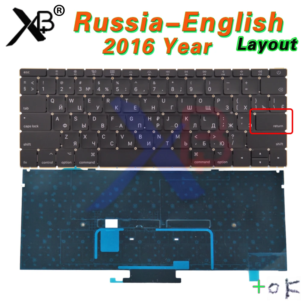 2016 2017year ноутбук A1534 маленький ввод RS русская клавиатура Подсветка + винты для Macbook