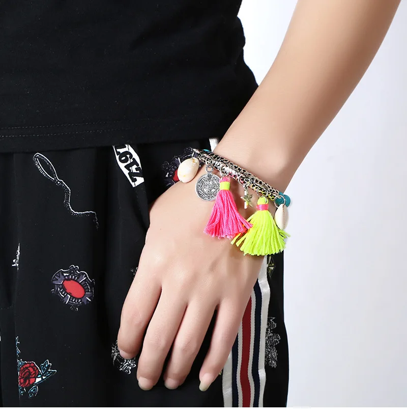 Богемный Браслет Boho Этнические винтажные браслеты с камнями и кисточками лучший