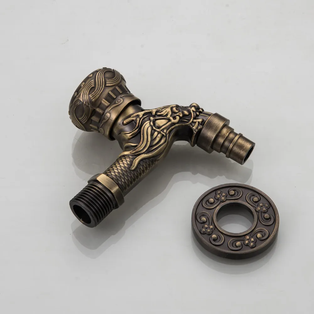 Round handle MTTUZK настенный резной старинный Бронзовый водопроводный кран, декоративный наружный садовый смеситель для стиральной машины кран для раковины - Цвет: Round handle