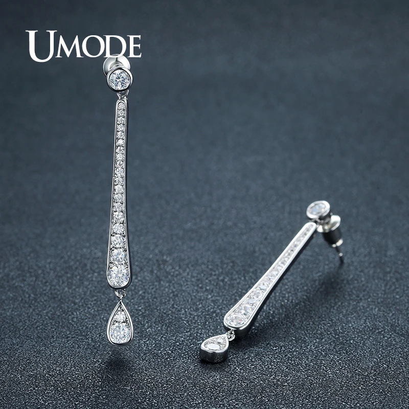 Женские серьги-капельки UMODE круглые серьги белого и золотого цвета с фианитом UE0308