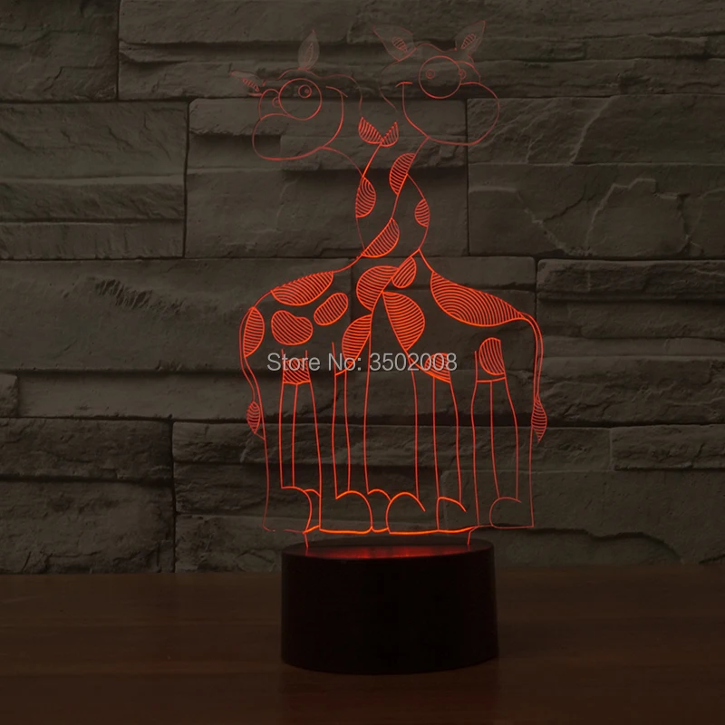 Милый мультфильм жираф Шеи Обертывание 3d форма LED ночника 7 цветов USB кабель как
