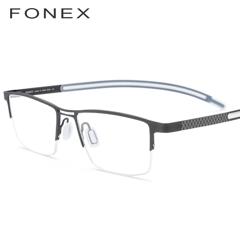 FONEX B титановые очки, оправа для мужчин, новинка, очки для глаз по рецепту, полуоправы, квадратные очки для близорукости, оптические очки 872 - Цвет оправы: Серый
