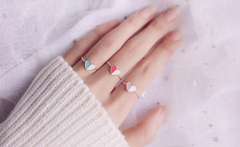 RYOUCUTE Настоящее серебро 925 пробы ювелирные изделия Модные большие красочные кольца в форме сердца для женщин Bijoux эффектное античное кольцо Anillos
