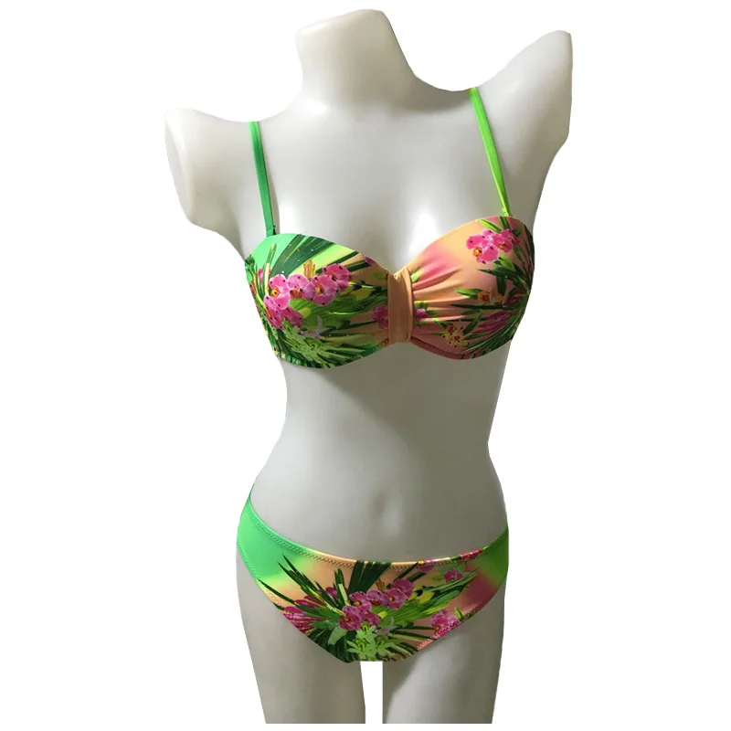 FS Цветочный Принт пуш ап Холтер Комплект бикини 2017 Купальник бразильские пляжная