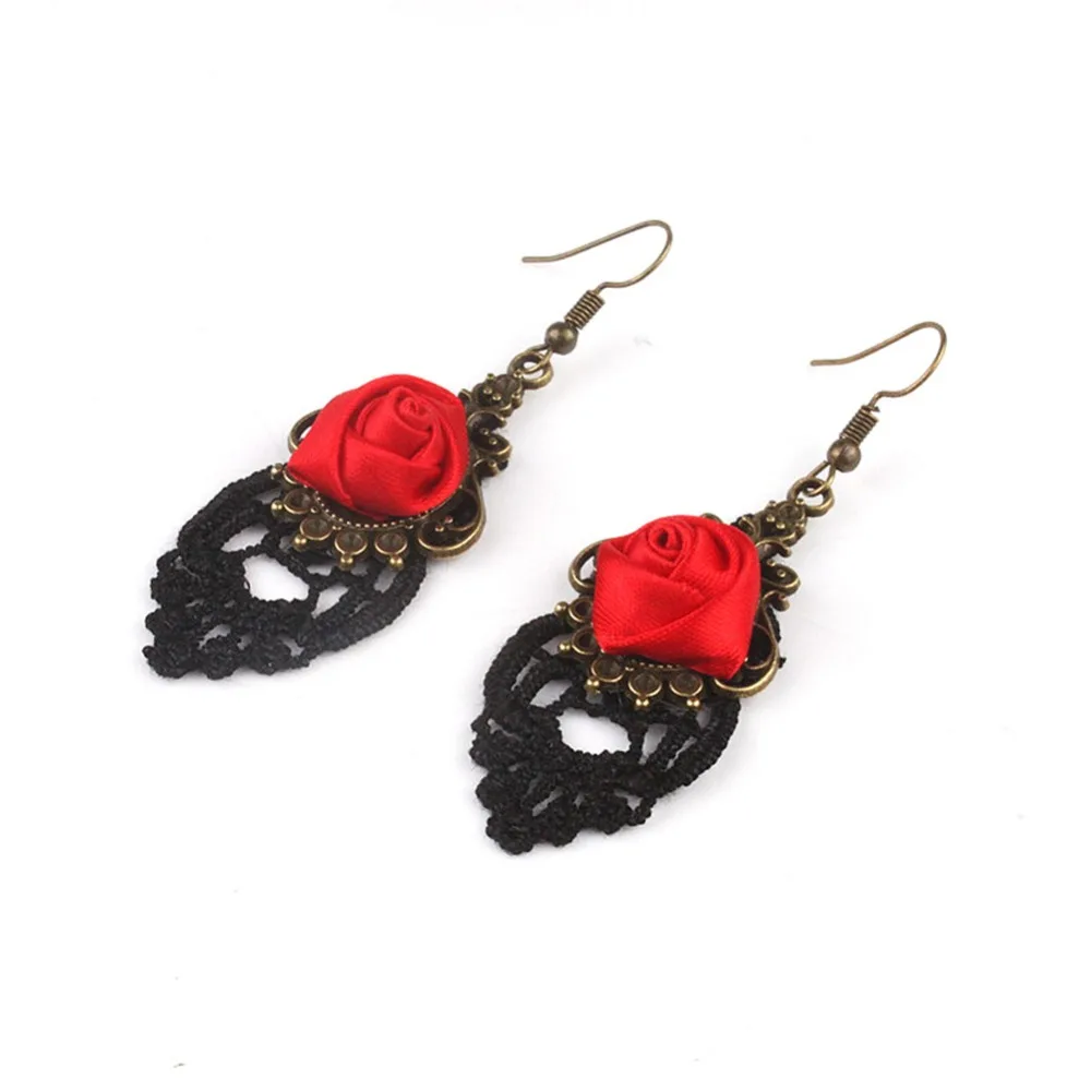 1 пара посеребренные винтажные черные кружевные серьги в стиле вампира панк