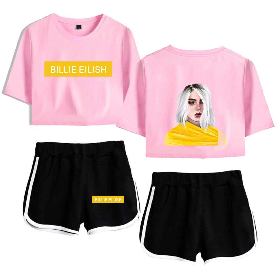 BILLIE EILISH/комплект из 2 предметов с принтом футболка короткие штаны Популярная мода
