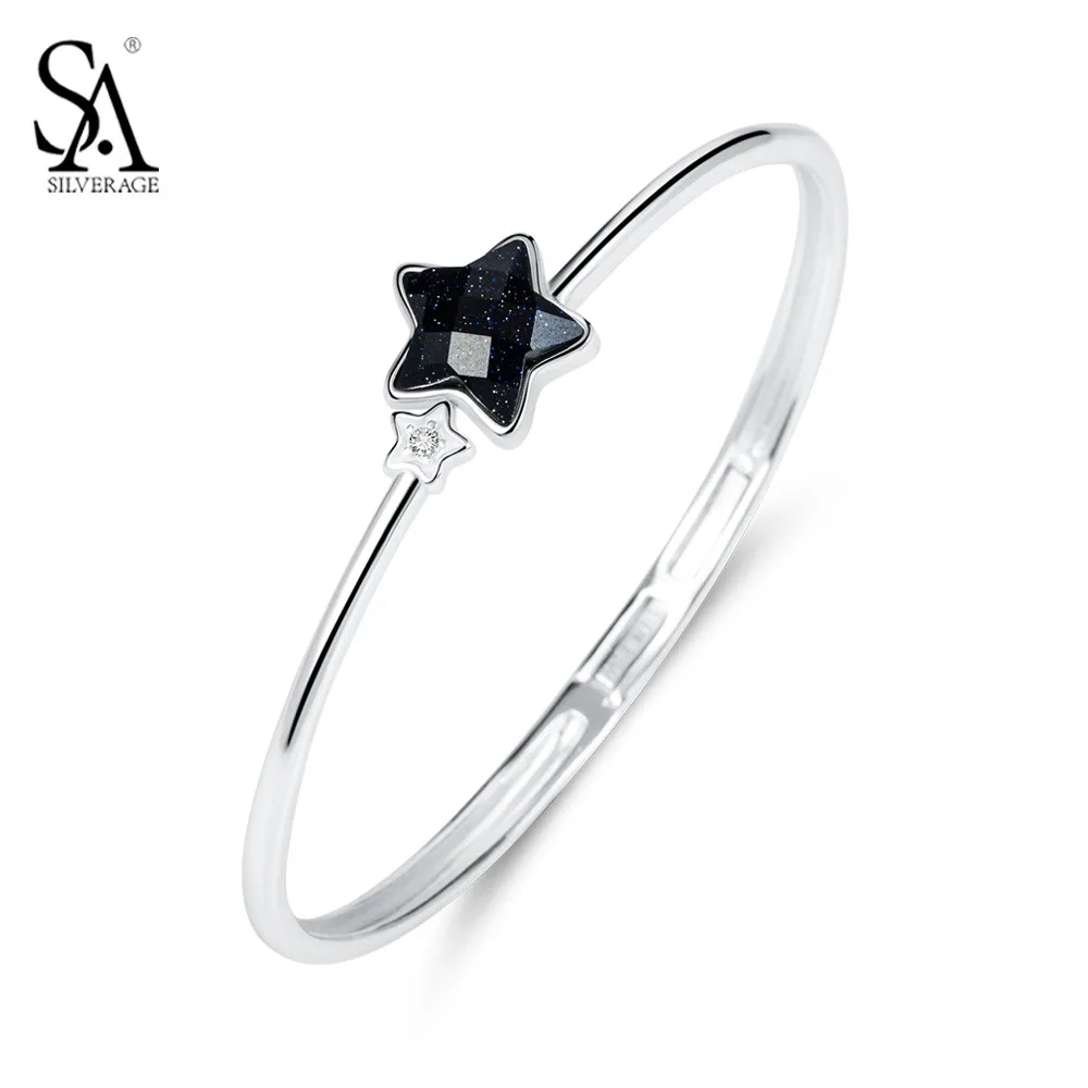 Sa silverage Настоящее стерлингового серебра 925 Star Браслеты черный авантюрин Шарм